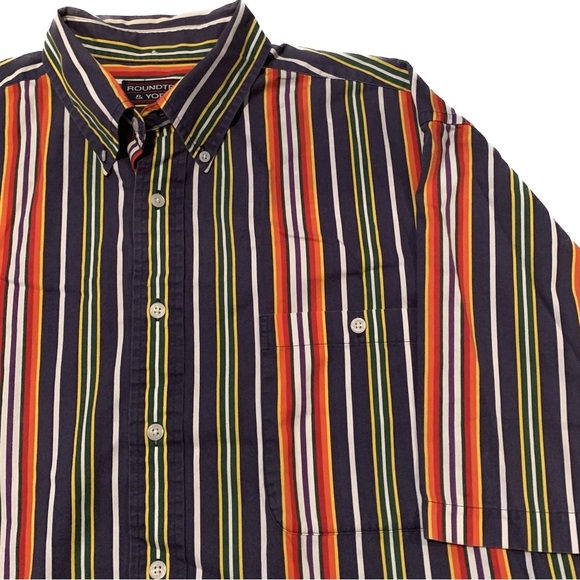 Rainbow Stripe Short Sleeve Button Up, Roundtree and Yorke, Hawaiian Shirt, L - Picture 2 of 3